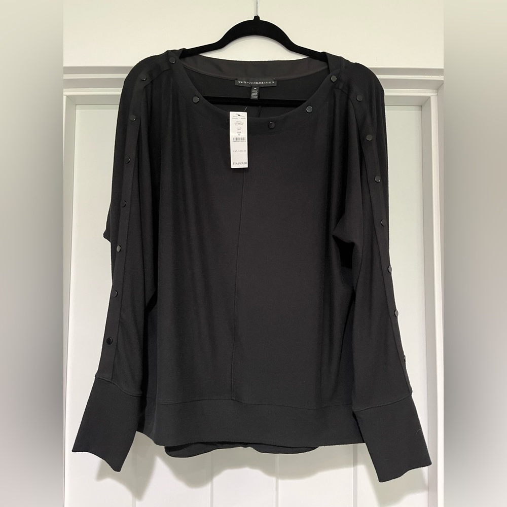 NWT. White House Black Market Sweatshirt with Button Detail. Medium.